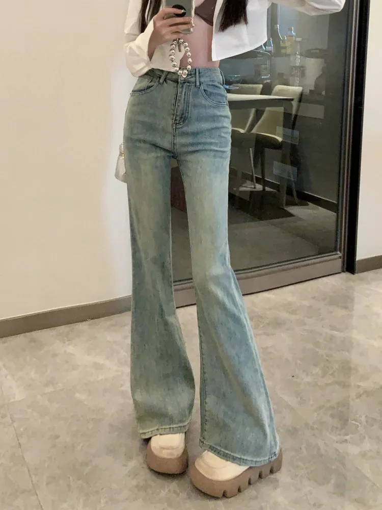 Summer Bule Y2k Elegant Jeans Women High Waist France Designer Flare Pants Female Bodycon Korean Fashion Denim Pants New