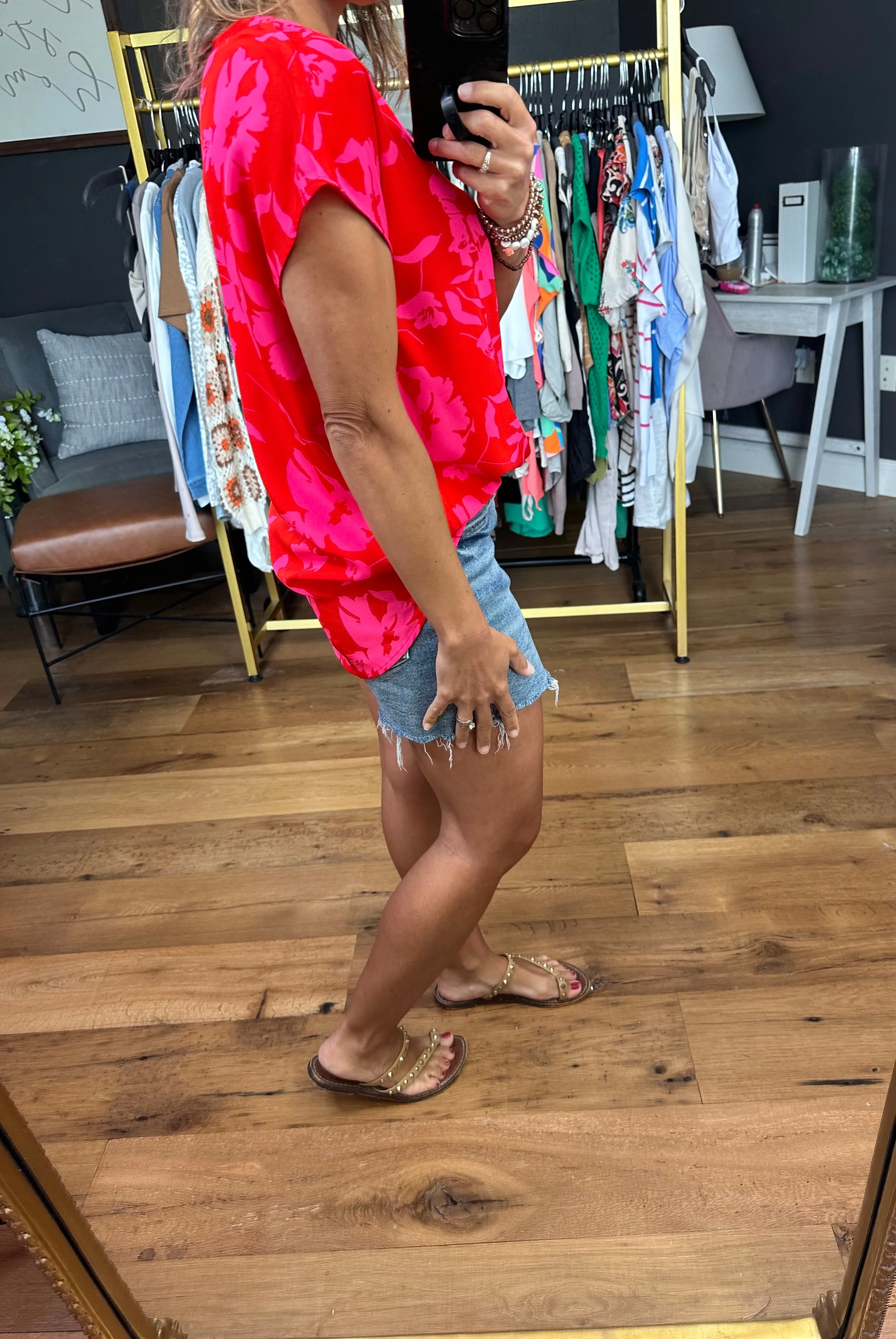 Sweetest Summer V-Neck Floral Top - Red Mix