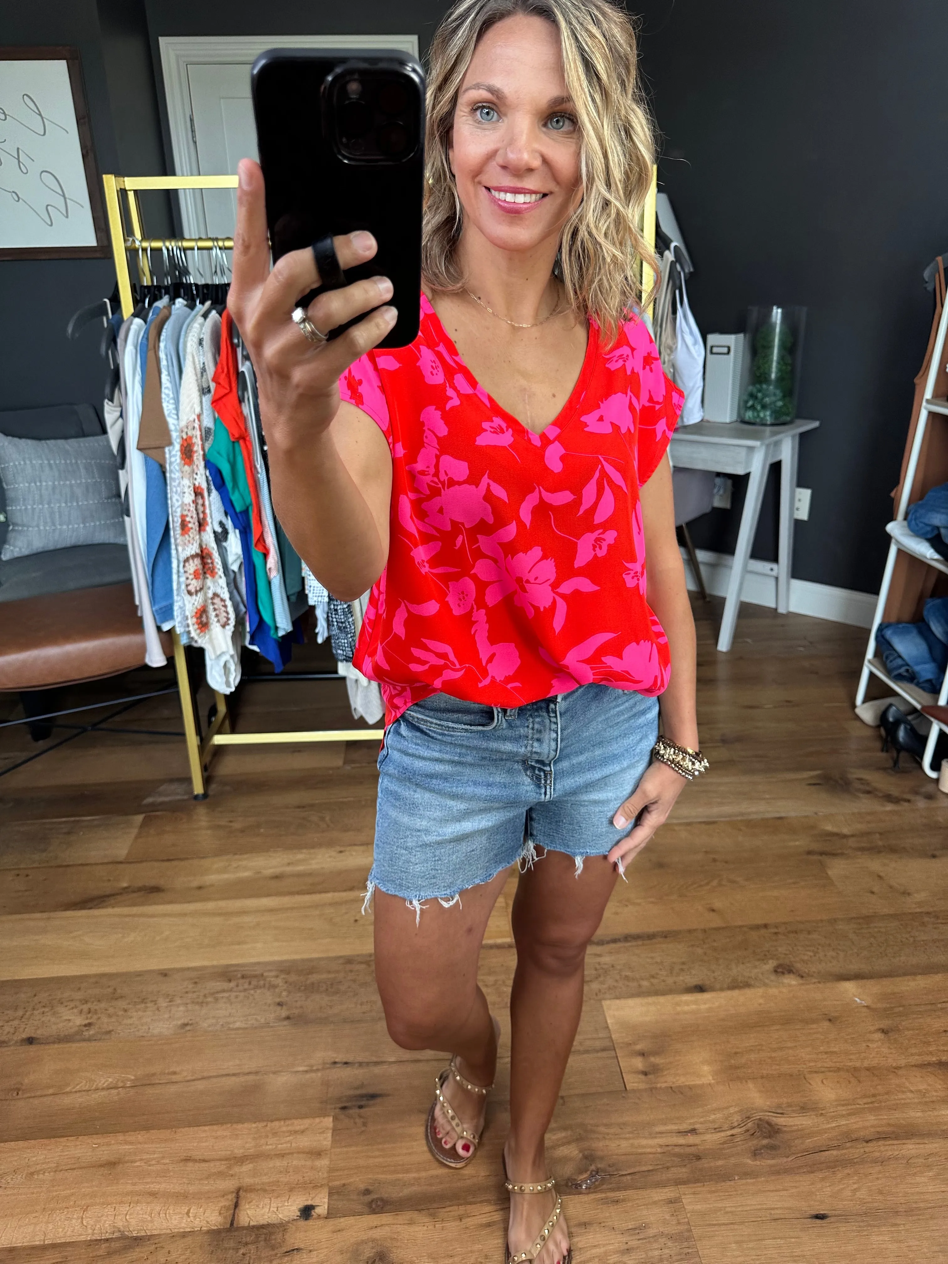 Sweetest Summer V-Neck Floral Top - Red Mix