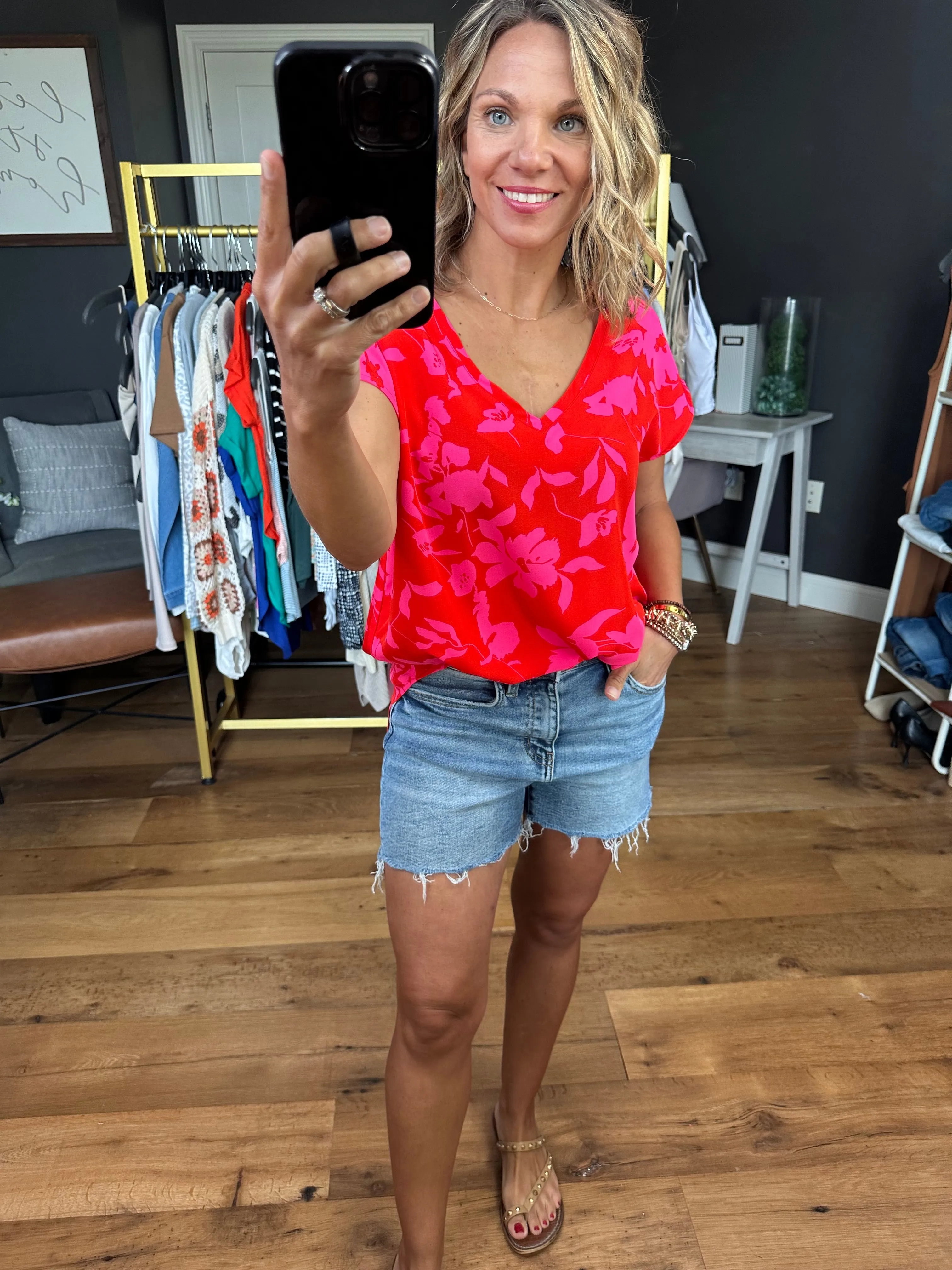 Sweetest Summer V-Neck Floral Top - Red Mix