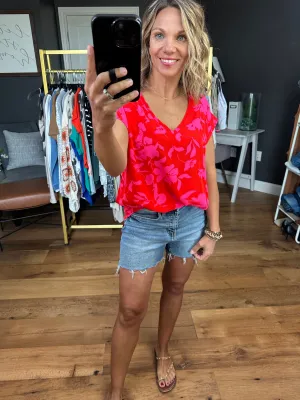 Sweetest Summer V-Neck Floral Top - Red Mix