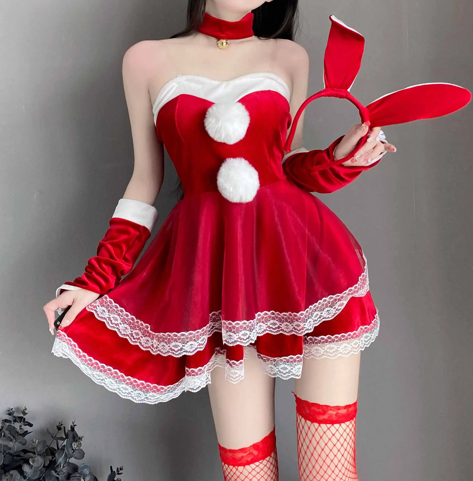 T-1051 Charming rabbit tube top dress bunny girl cos uniform sexy suspender nightdress