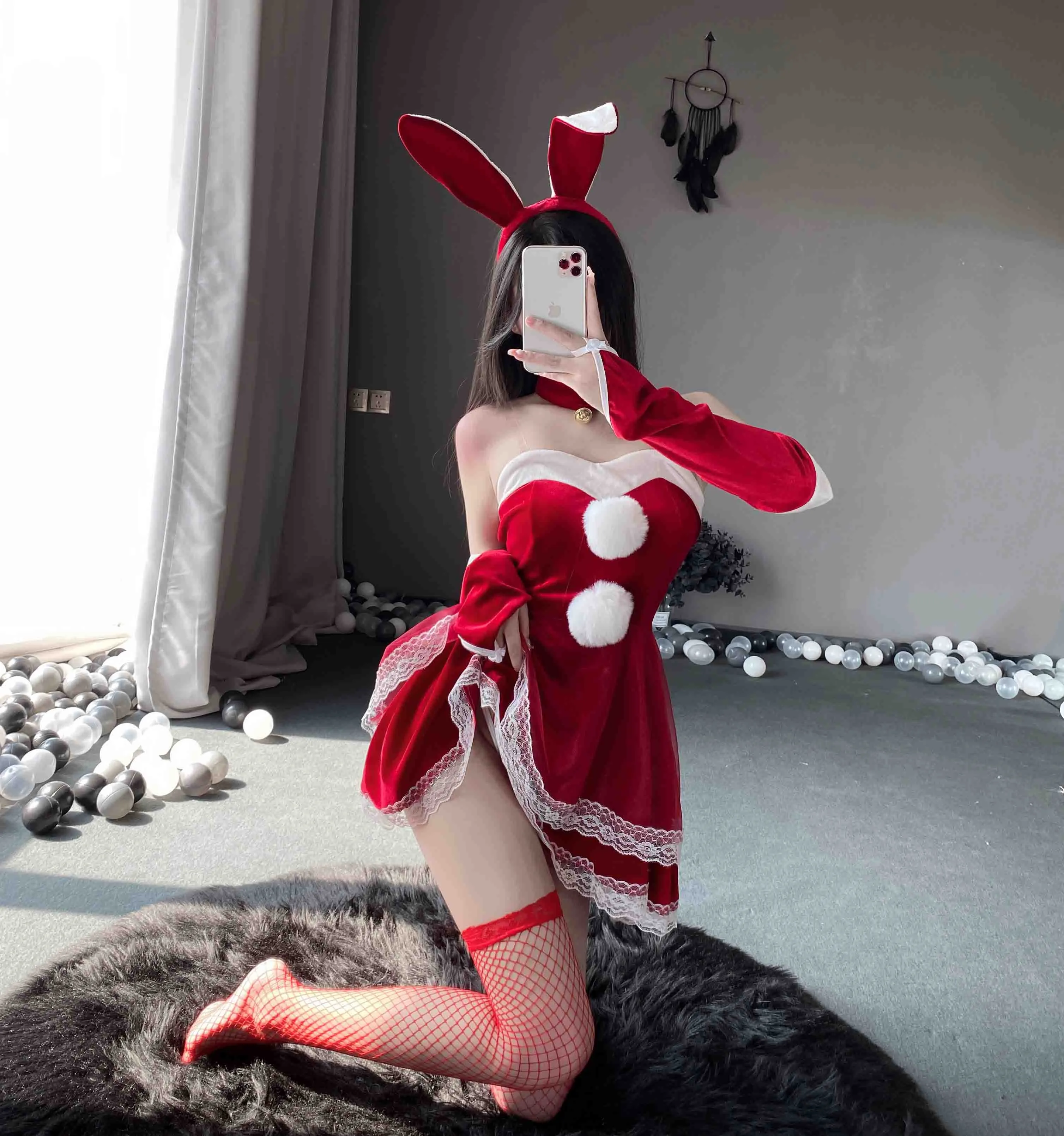 T-1051 Charming rabbit tube top dress bunny girl cos uniform sexy suspender nightdress