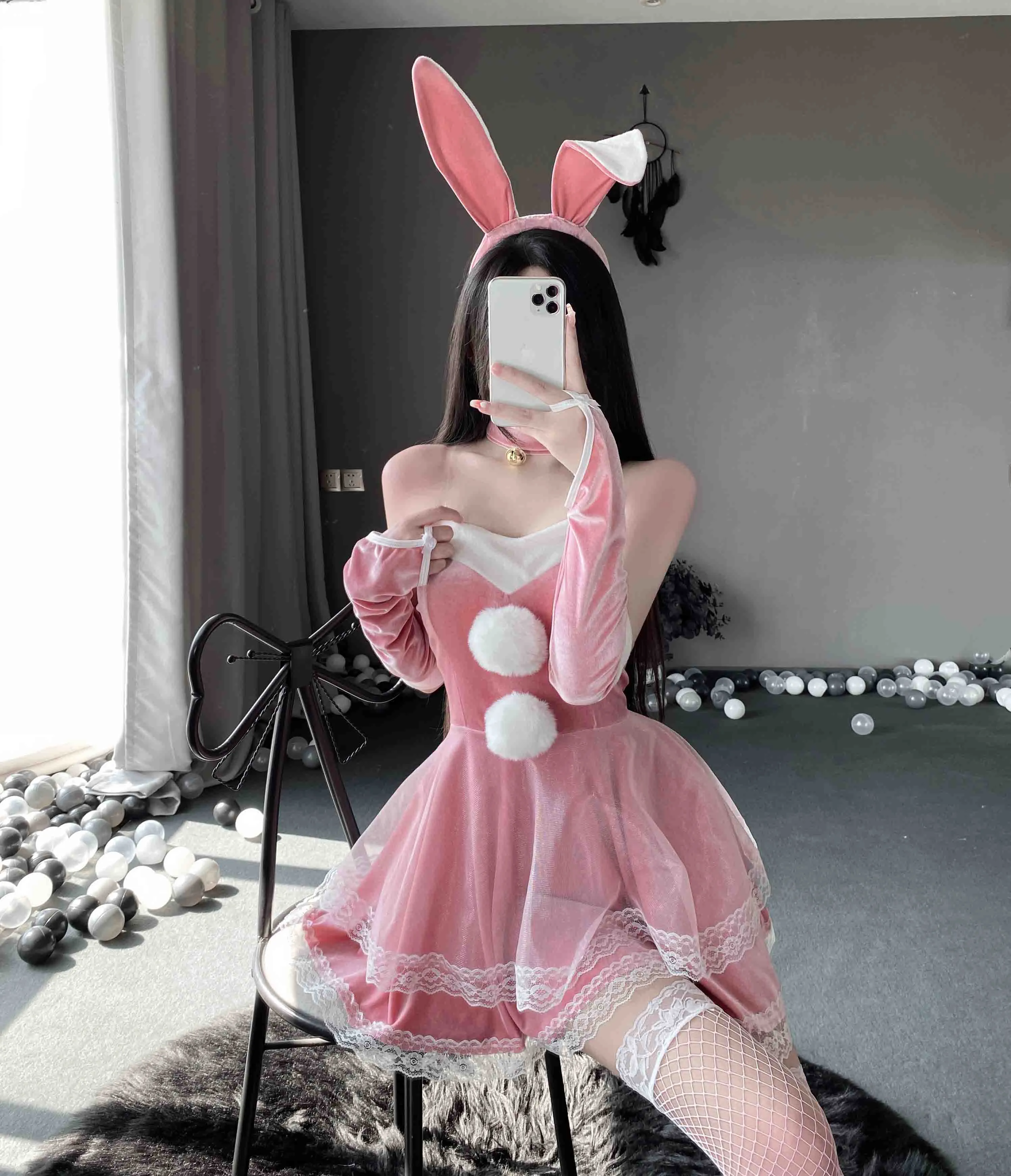 T-1051 Charming rabbit tube top dress bunny girl cos uniform sexy suspender nightdress