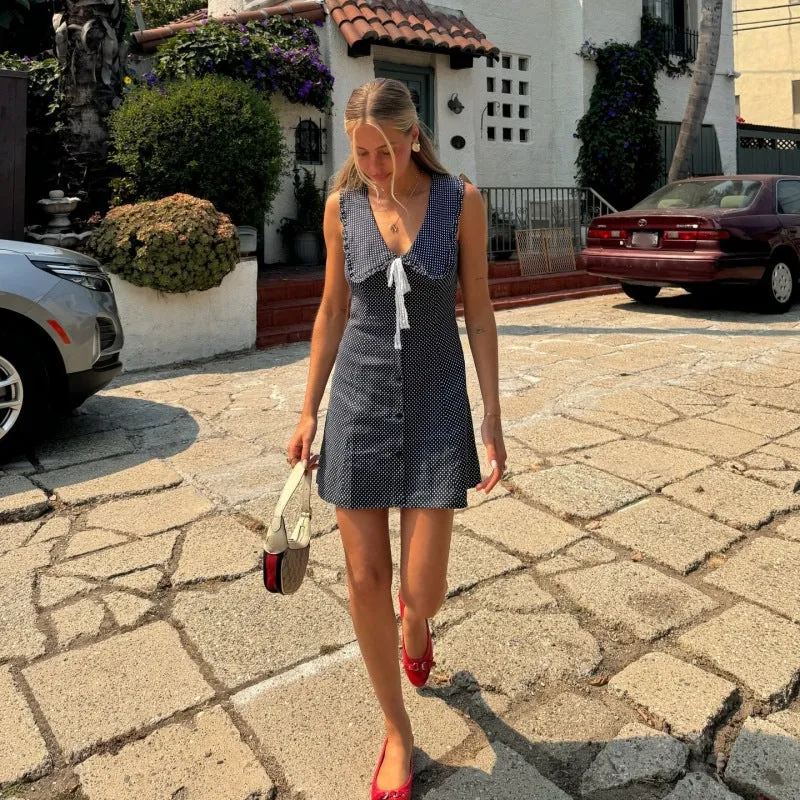 TAVIMART  -  Hot Selling Women's Clothing Summer New Fashionable Temperament Polka Dot Print Breasted Slim Sleeveless Dress