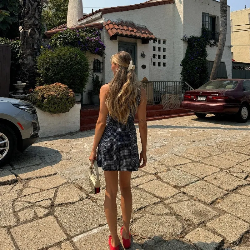 TAVIMART  -  Hot Selling Women's Clothing Summer New Fashionable Temperament Polka Dot Print Breasted Slim Sleeveless Dress