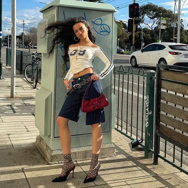 TAVIMART  -  Style 2024 Summer New Women's Solid Color Slim-Fit Street Fashion off-Shoulder Long Sleeve Top