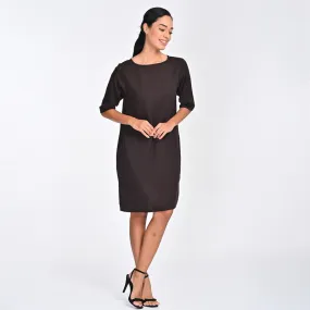 Tencel Dress For Women | Boat Neck | Straight Fit | Coffee Brown
