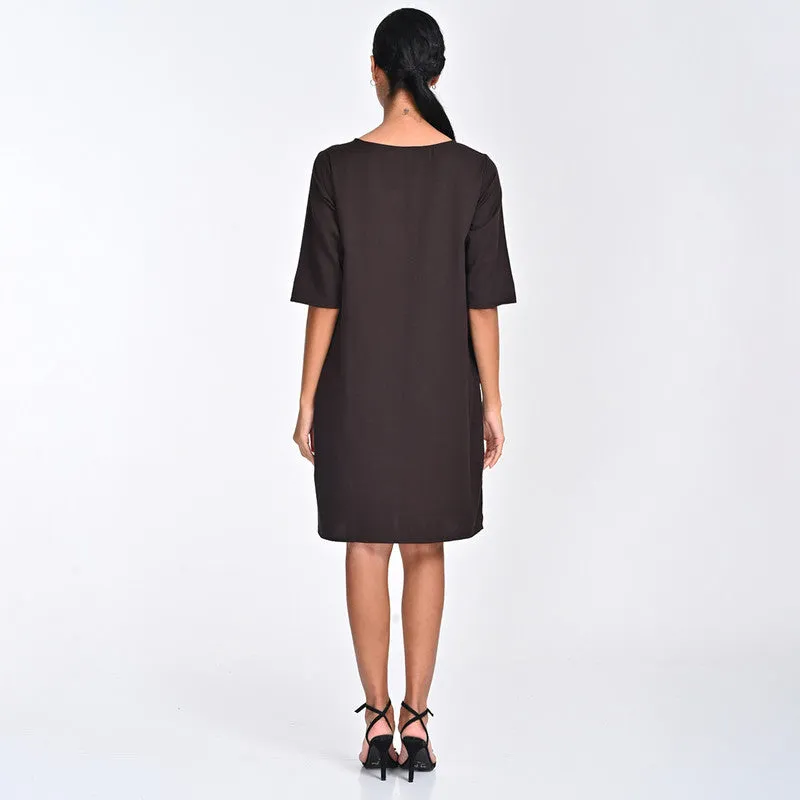 Tencel Dress For Women | Boat Neck | Straight Fit | Coffee Brown