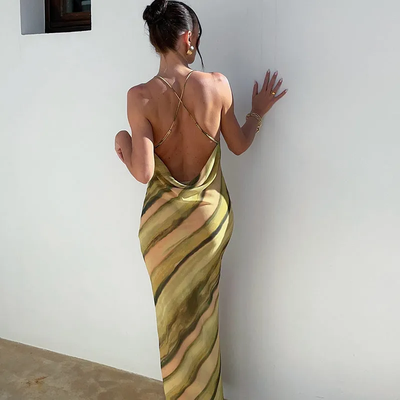 Territory dress to impress divine being Style Sexy Sling Dress Digital Printing Wrapped Chest Sleeveless Pullover Backless Slim Hip Skirt for Women