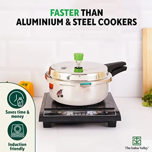 The Indus Valley Tri-ply Stainless Steel Outer Lid Pressure Pan | Small, 3 Litres, 1.8kg | Induction friendly | ISI-Certified, Nonstick 3-Layer Body, 100% Pure & Toxin-free, 5 Years Warranty