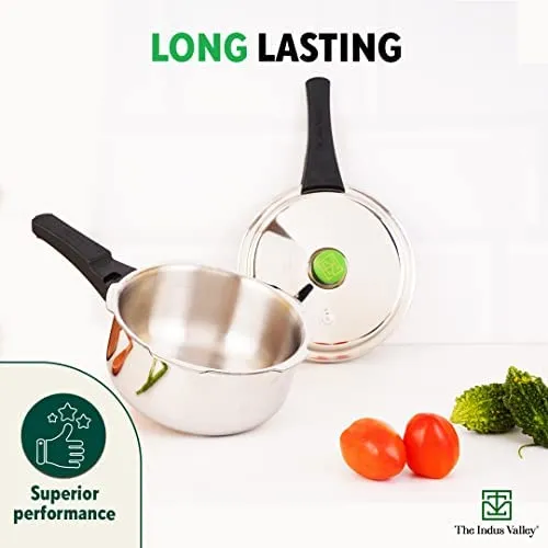 The Indus Valley Tri-ply Stainless Steel Outer Lid Pressure Pan | Small, 3 Litres, 1.8kg | Induction friendly | ISI-Certified, Nonstick 3-Layer Body, 100% Pure & Toxin-free, 5 Years Warranty