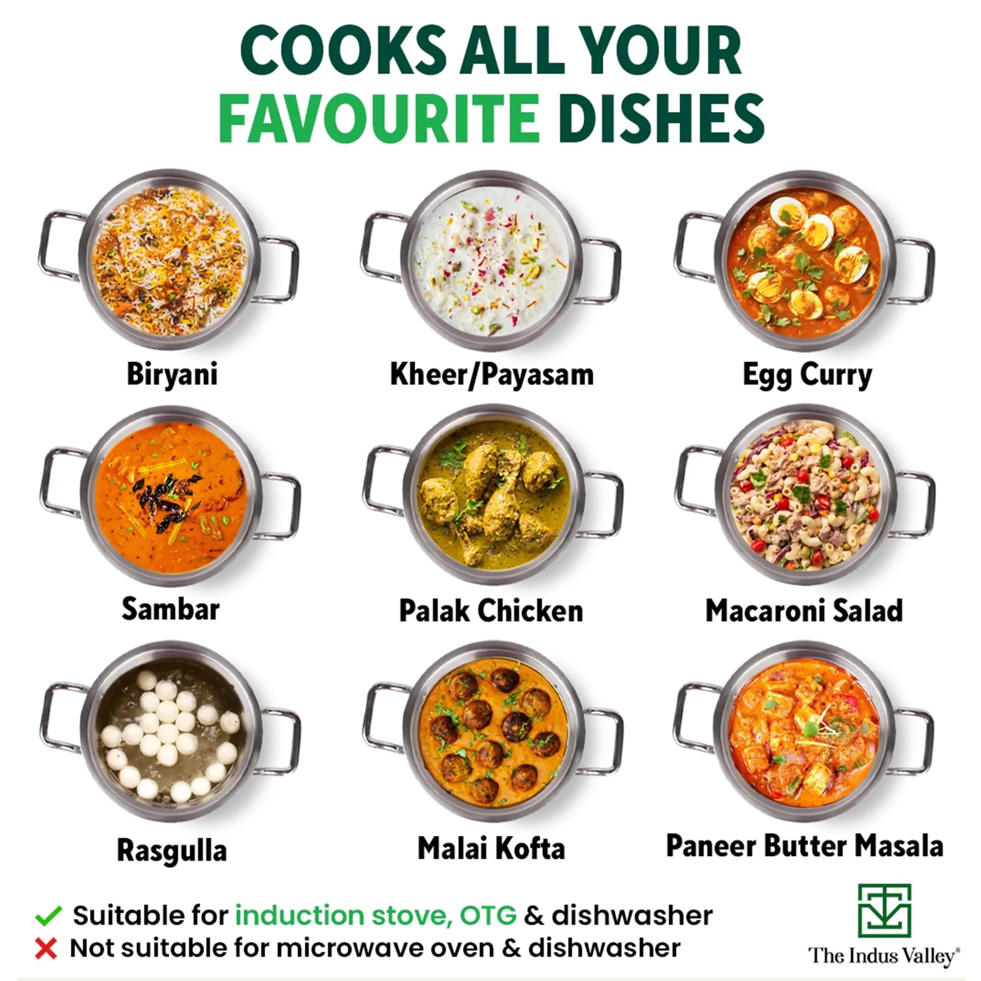 The Indus Valley Triply Stainless Steel Handi Shaped Stock Pot/Sauce Pot/Briyani Pot with Glass Lid | 24cm/9.4 inch, 2Ltr, 1.7kg | Induction Friendly | Nonstick 3-Layer Body, No Chemical Coating