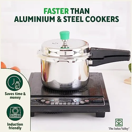 The Indus Valley Triply Stainless Steel Pressure Cooker Outer Lid | Small, 3Ltr, 1.8kg | Induction friendly | ISI-Certified, Nonstick 3-Layer Body, 100% Pure & Toxin-free, 5 Years Warranty