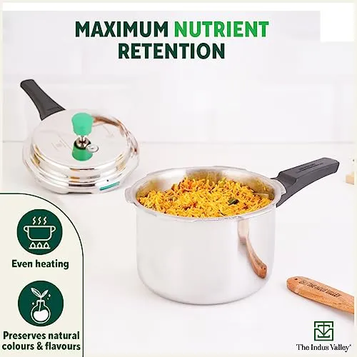 The Indus Valley Triply Stainless Steel Pressure Cooker Outer Lid | Small, 3Ltr, 1.8kg | Induction friendly | ISI-Certified, Nonstick 3-Layer Body, 100% Pure & Toxin-free, 5 Years Warranty