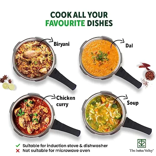 The Indus Valley Triply Stainless Steel Pressure Cooker Outer Lid | Small, 3Ltr, 1.8kg | Induction friendly | ISI-Certified, Nonstick 3-Layer Body, 100% Pure & Toxin-free, 5 Years Warranty