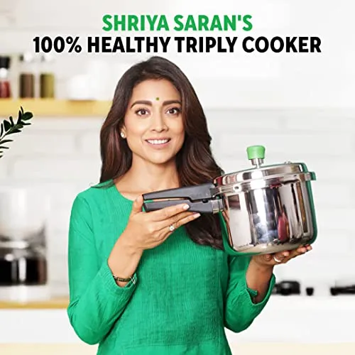 The Indus Valley Triply Stainless Steel Pressure Cooker Outer Lid | Small, 3Ltr, 1.8kg | Induction friendly | ISI-Certified, Nonstick 3-Layer Body, 100% Pure & Toxin-free, 5 Years Warranty