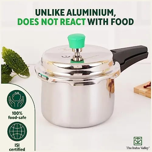 The Indus Valley Triply Stainless Steel Pressure Cooker Outer Lid | Small, 3Ltr, 1.8kg | Induction friendly | ISI-Certified, Nonstick 3-Layer Body, 100% Pure & Toxin-free, 5 Years Warranty