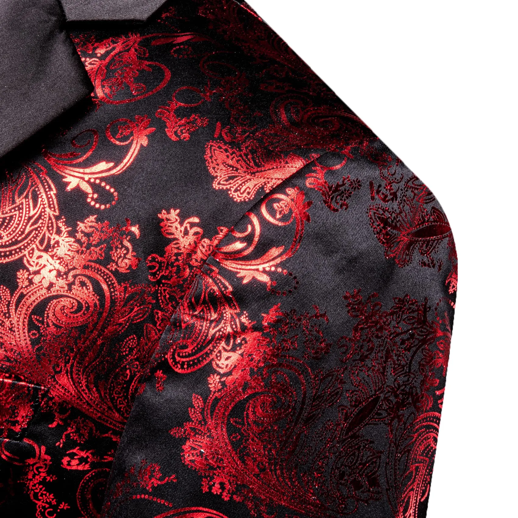 Ties2you Casual Suit Notched Collar Black Red Floral Hot Stamping Silk Slim Fit Men's Suit