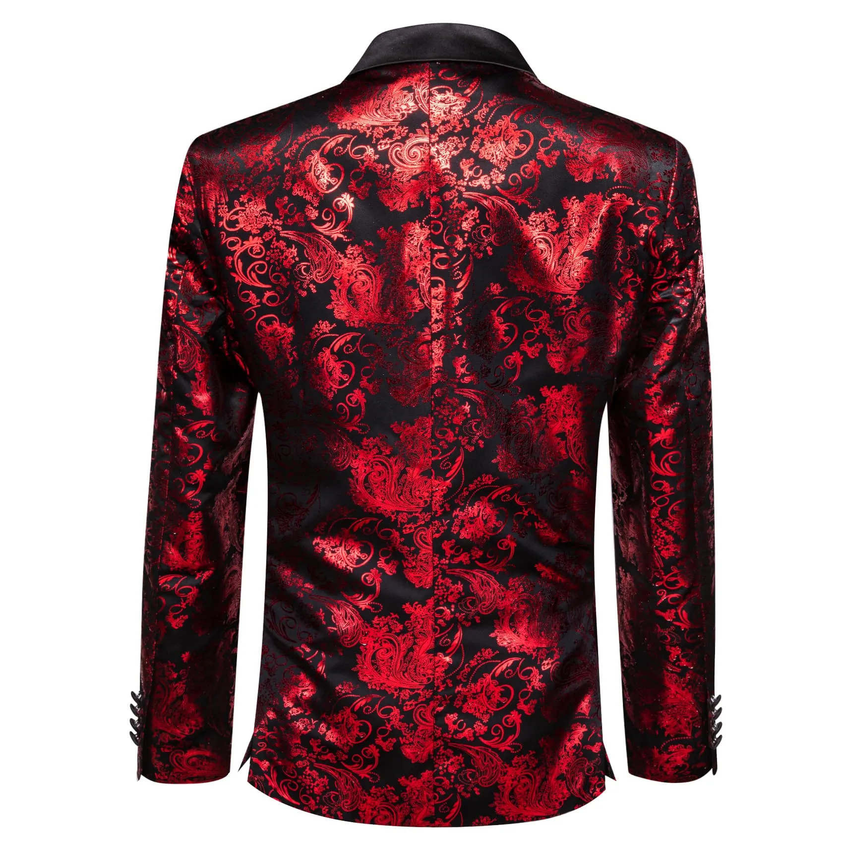 Ties2you Casual Suit Notched Collar Black Red Floral Hot Stamping Silk Slim Fit Men's Suit