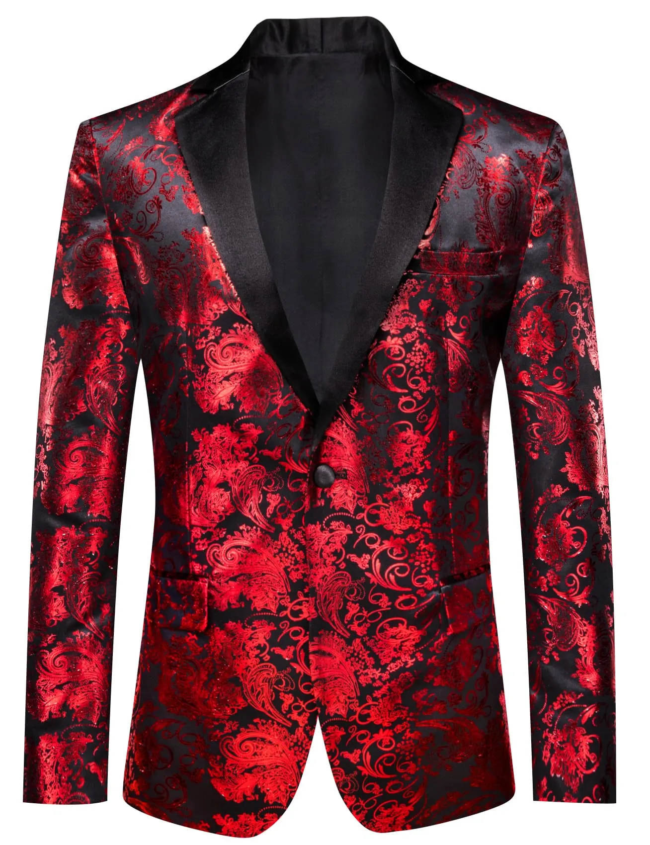 Ties2you Casual Suit Notched Collar Black Red Floral Hot Stamping Silk Slim Fit Men's Suit