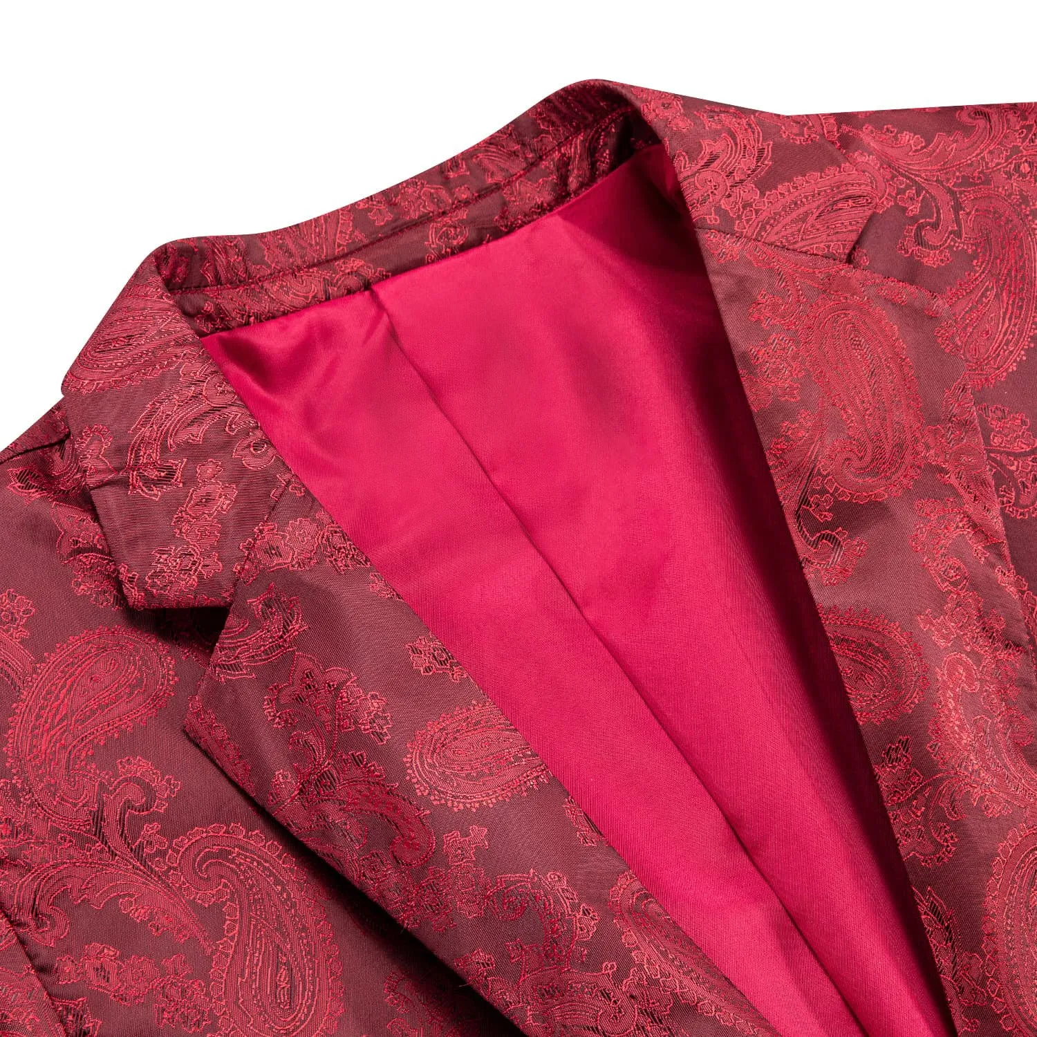 Ties2you Dress Suit for Men Cherry Red Paisley Notched Collar Silk Suit