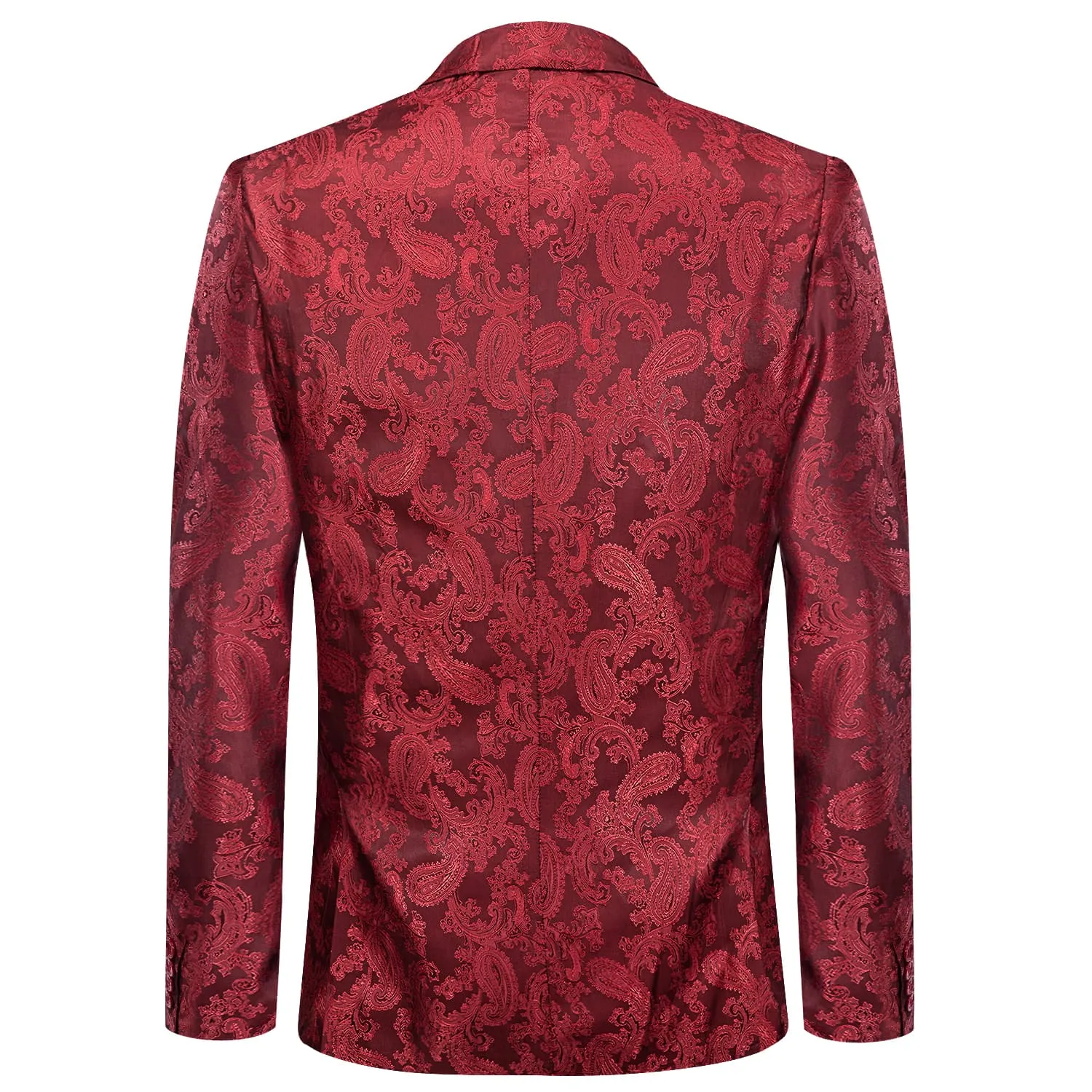 Ties2you Dress Suit for Men Cherry Red Paisley Notched Collar Silk Suit
