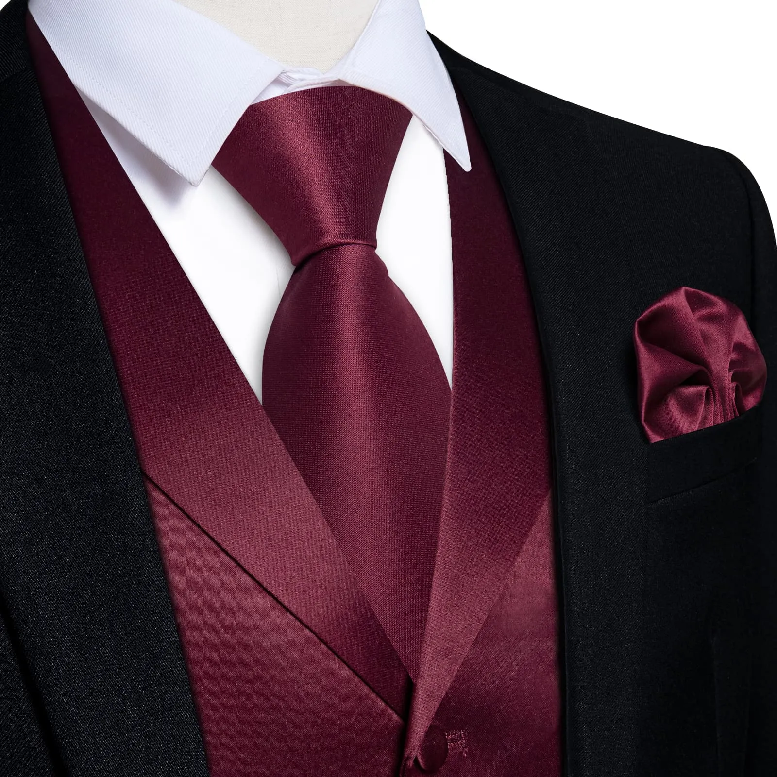 Ties2you Dress Vest Cordovan Red Solid Notched Collar Silk Button Vest for Men