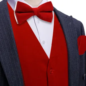 Ties2you Dress Vest Dark Red Solid V-Neck Mens Suede Leather Vest Waistcoat Bow Tie Set