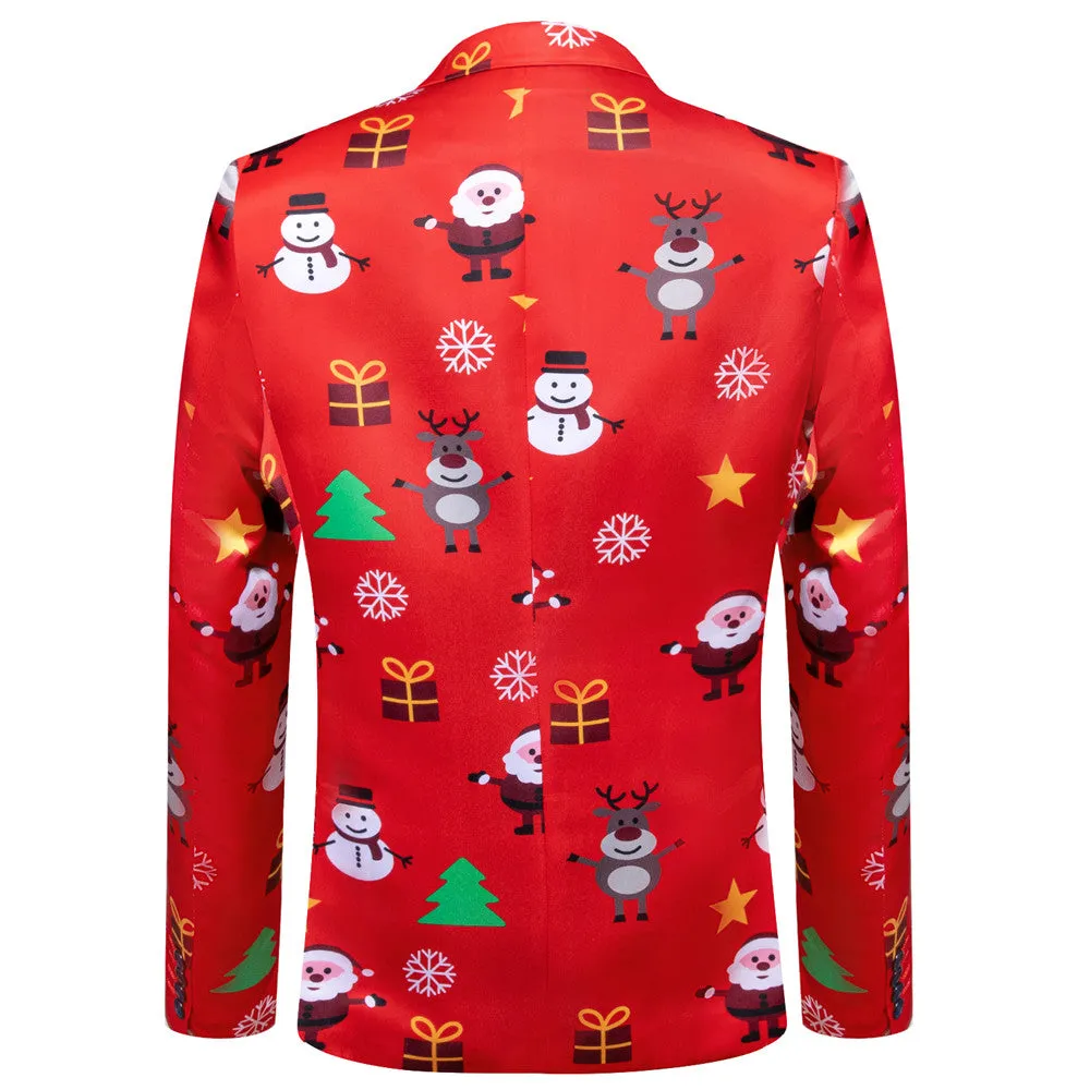 Ties2you Mens Silk Suit Jacket Red Santa Claus Christmas Festival Suit