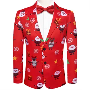 Ties2you Mens Silk Suit Jacket Red Santa Claus Christmas Festival Suit