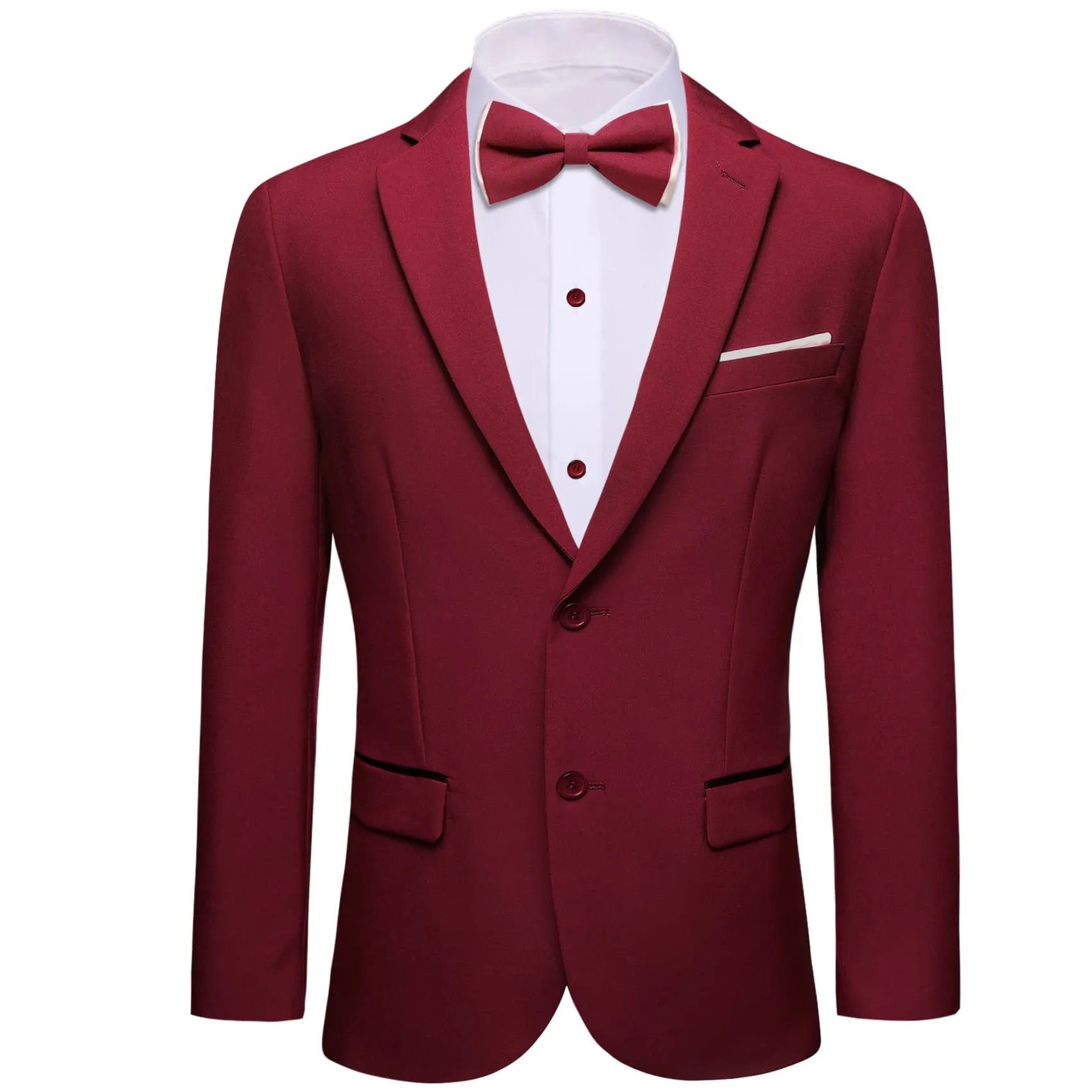 Ties2you Men's Suit Burgundy Red Solid Button Down Notched Collar Dress Suit Top