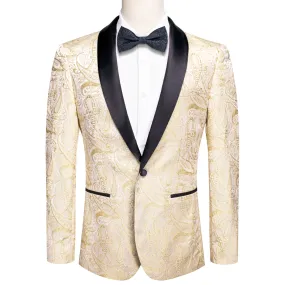Ties2you Men's Suit Champagne Shawl Collar Embroidered Floral Suit For Party
