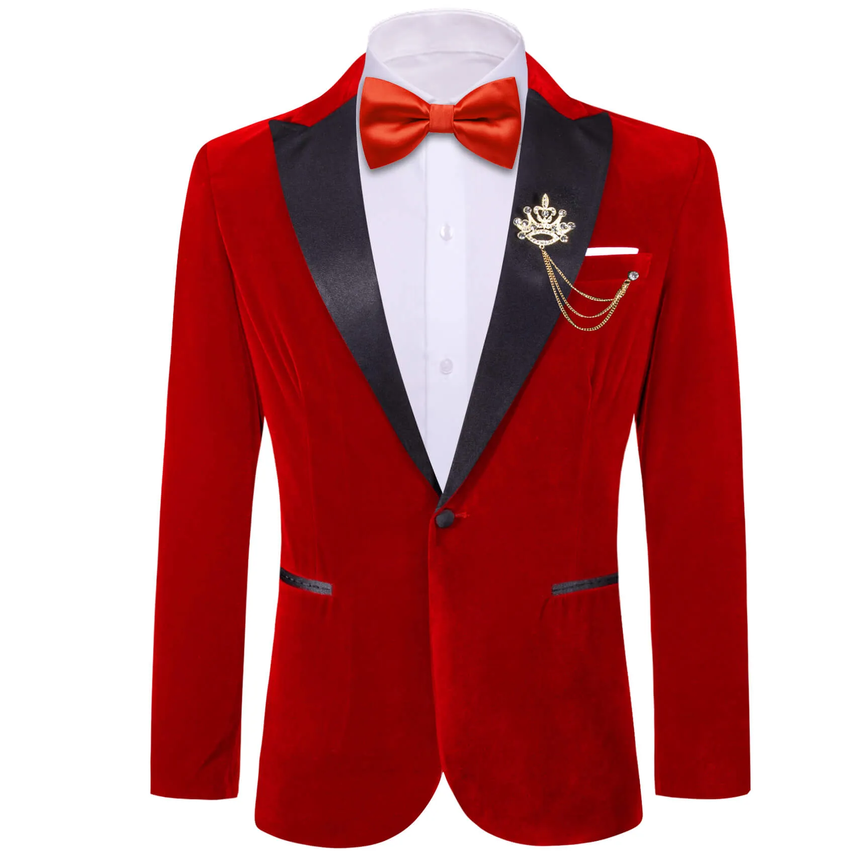 Ties2you Peak Collar Suit Fire Brick Red Solid Silk Men's Suit Wedding