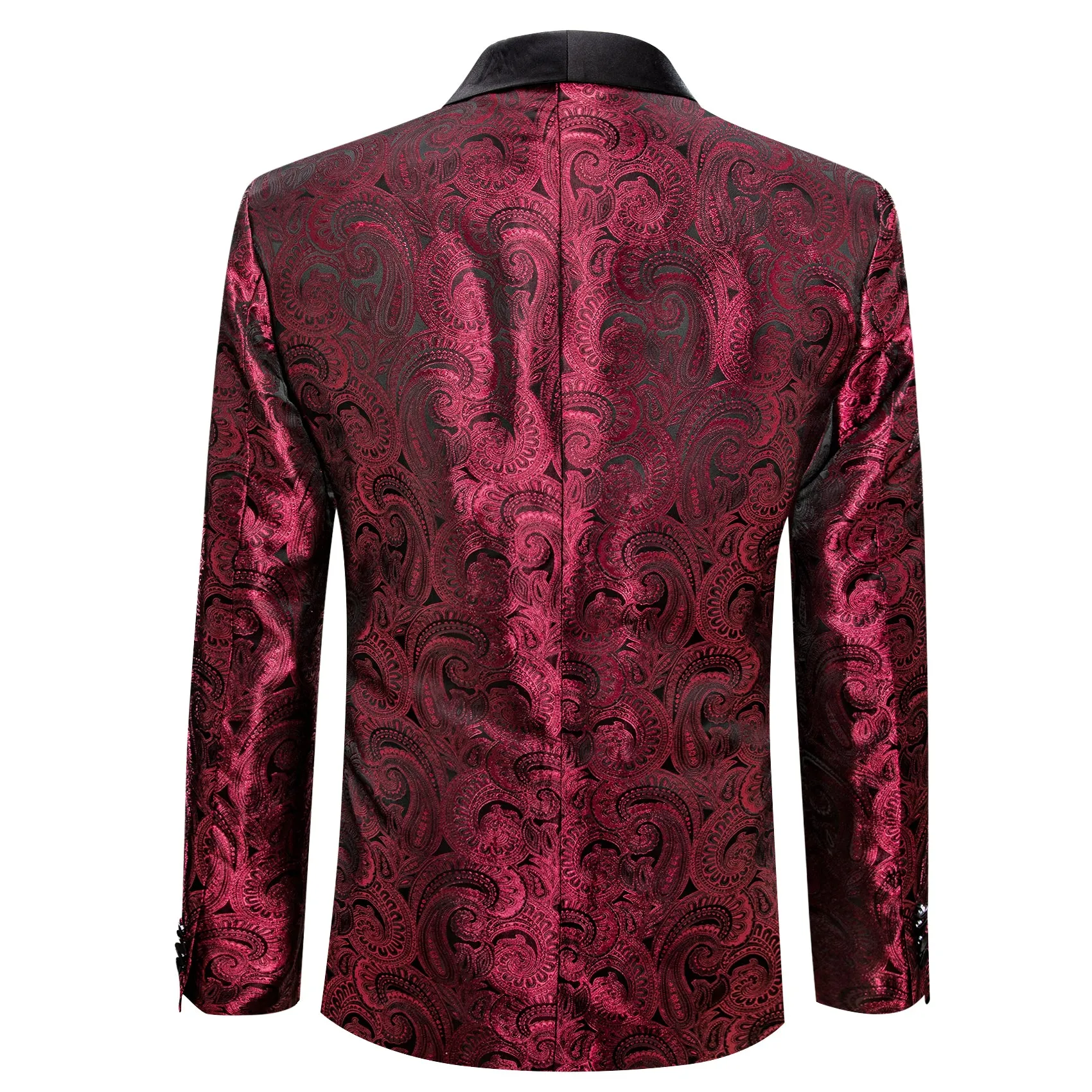 Ties2you Shawl Collar Suit Burgundy Red Black Paisley Men's Suit
