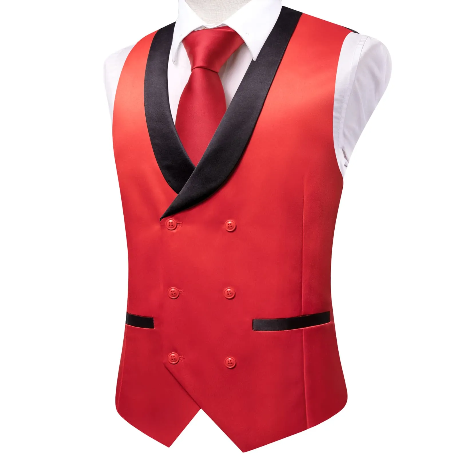 Ties2you Tuxedo Vest Rose Madder Red Shawl Collar Silk Mens Double Breasted Vest
