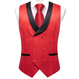Ties2you Tuxedo Vest Rose Madder Red Shawl Collar Silk Mens Double Breasted Vest
