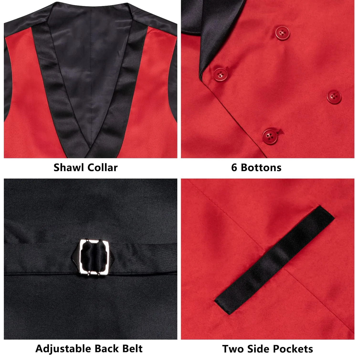 Ties2you Tuxedo Vest Rose Madder Red Shawl Collar Silk Mens Double Breasted Vest