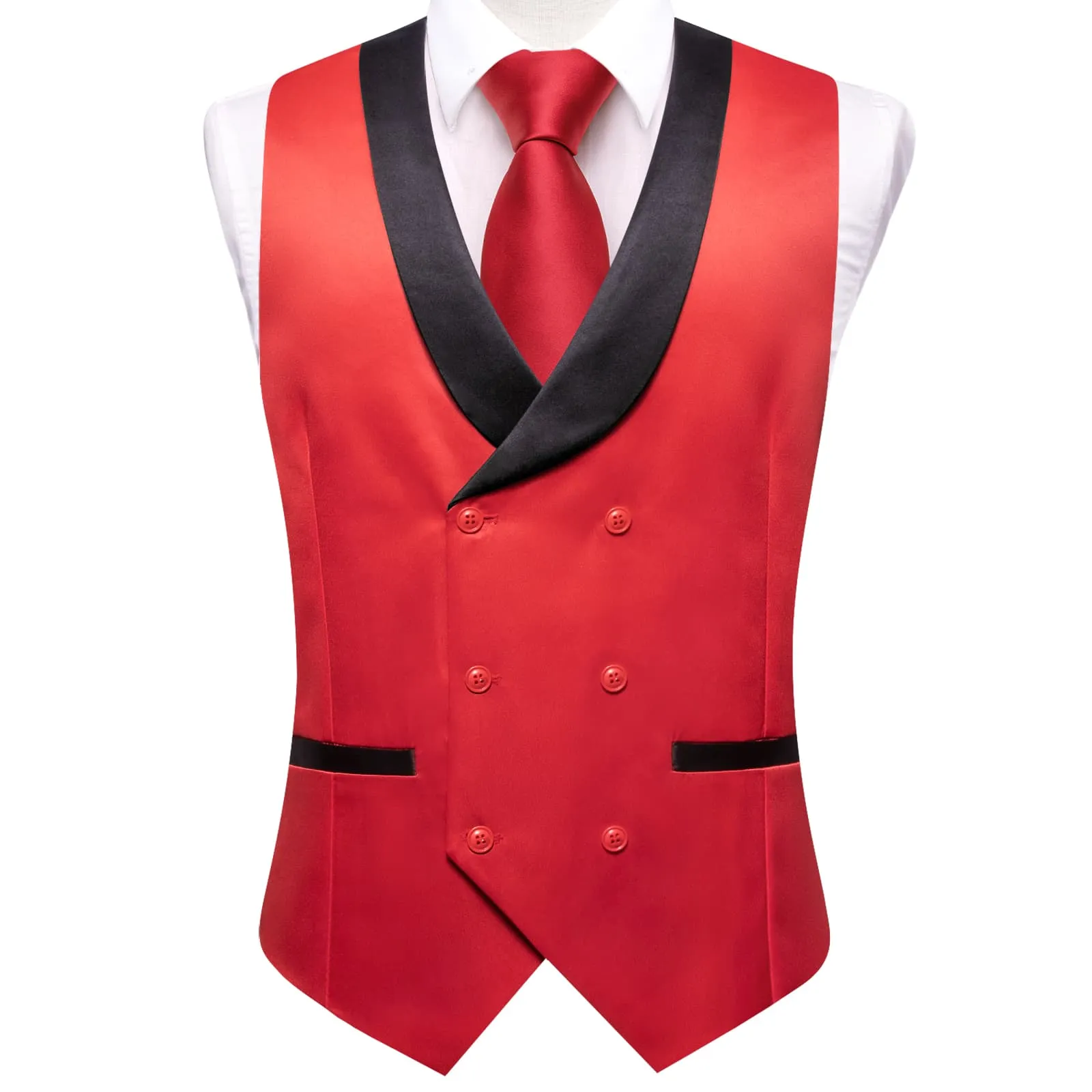 Ties2you Tuxedo Vest Rose Madder Red Shawl Collar Silk Mens Double Breasted Vest