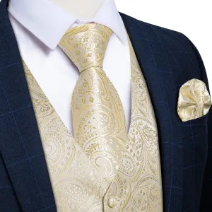 Ties2you White Waistcoat Mens Linen White Paisley V-Neck Vest Tie Set