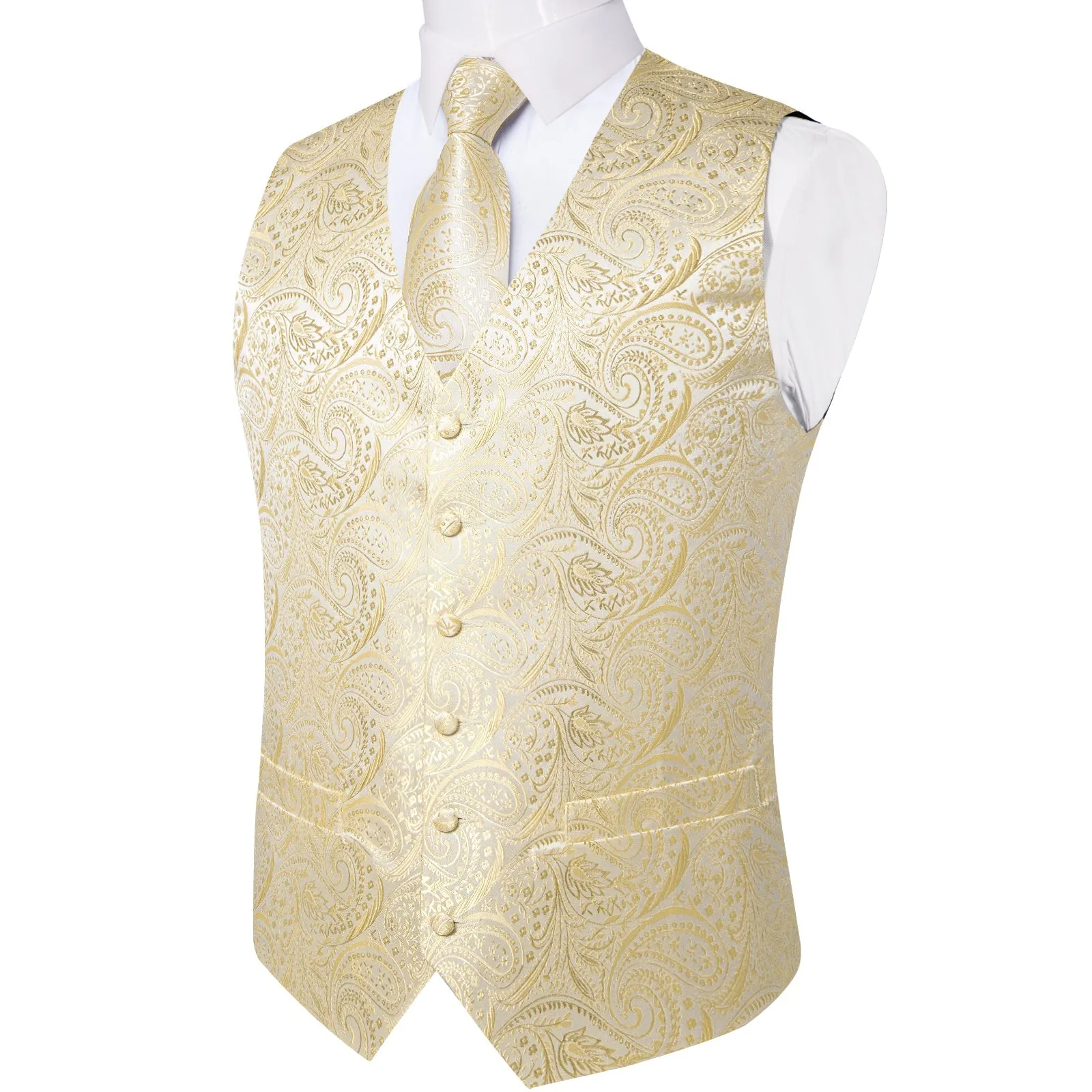 Ties2you White Waistcoat Mens Linen White Paisley V-Neck Vest Tie Set