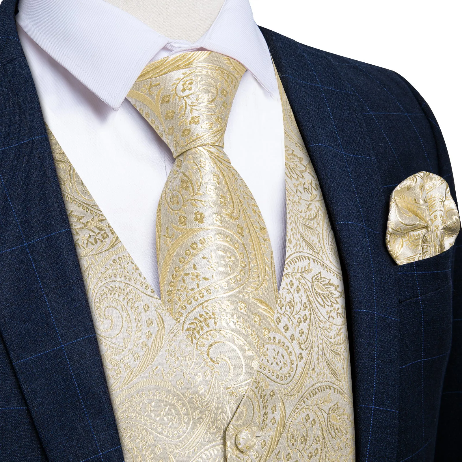 Ties2you White Waistcoat Mens Linen White Paisley V-Neck Vest Tie Set