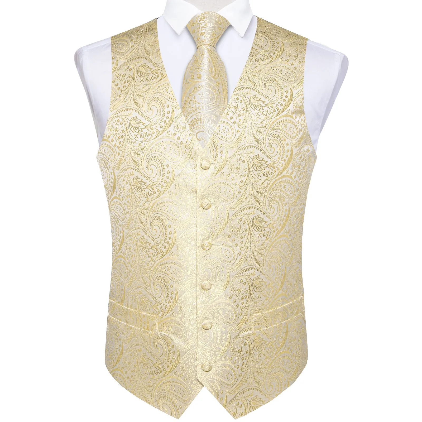 Ties2you White Waistcoat Mens Linen White Paisley V-Neck Vest Tie Set