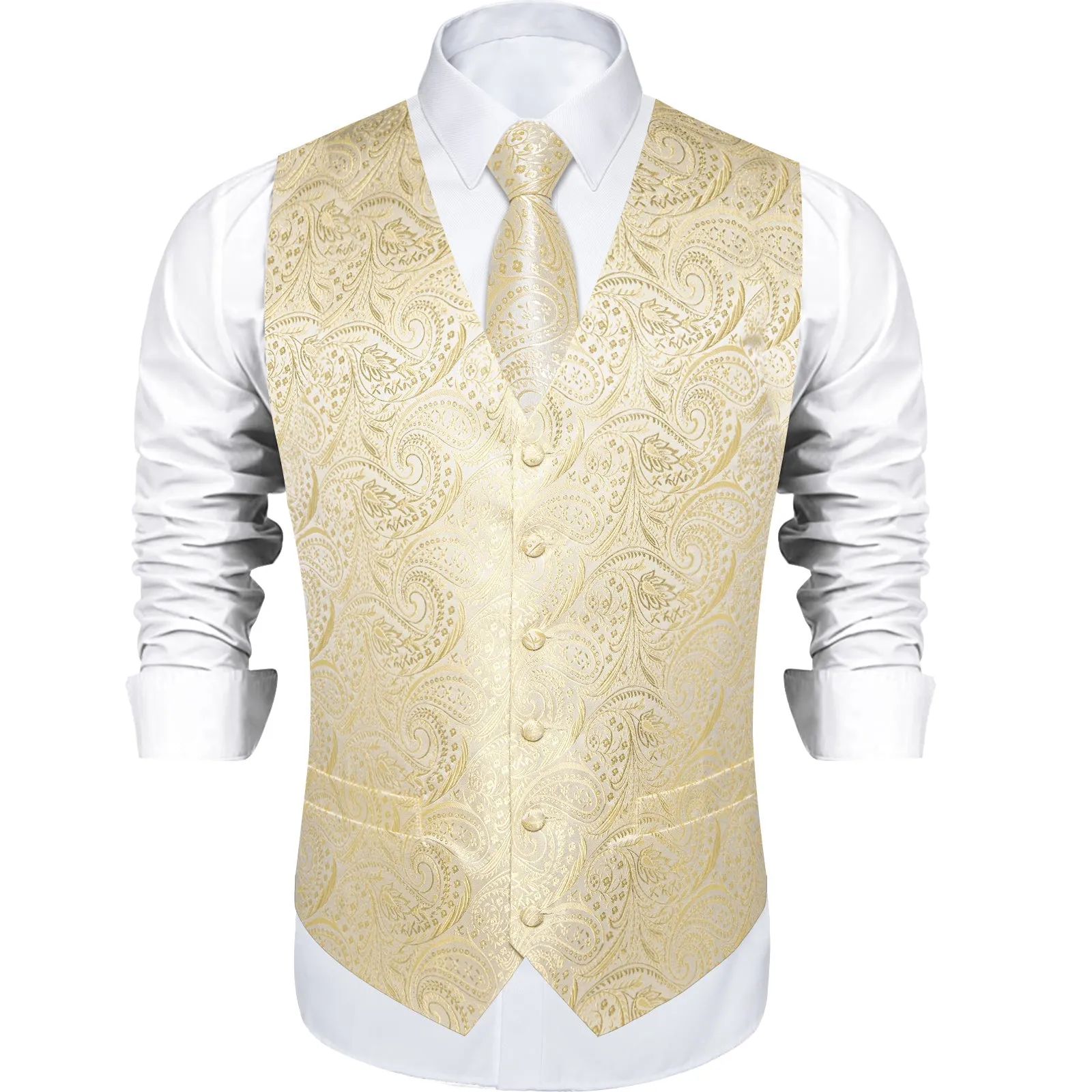Ties2you White Waistcoat Mens Linen White Paisley V-Neck Vest Tie Set