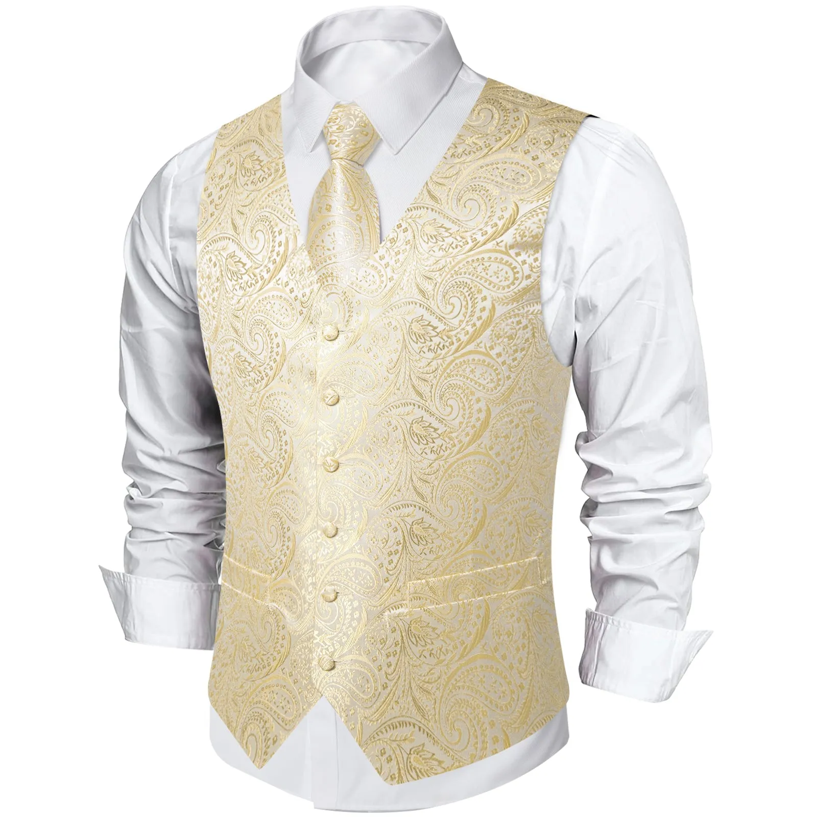 Ties2you White Waistcoat Mens Linen White Paisley V-Neck Vest Tie Set