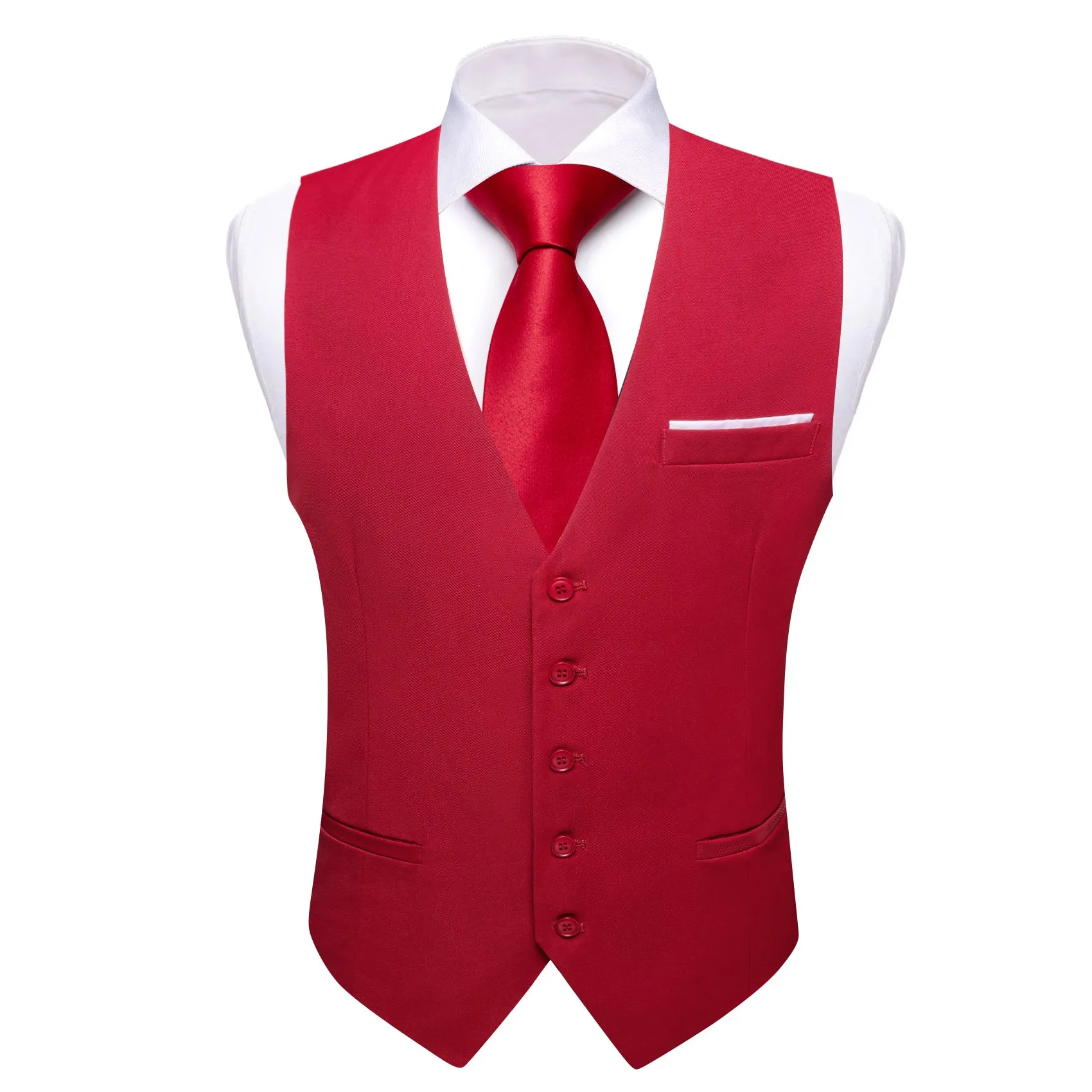 Ties2you Work Vest Cardinal Red Solid Button Silk Mens Dress Vest Jacket for Wedding