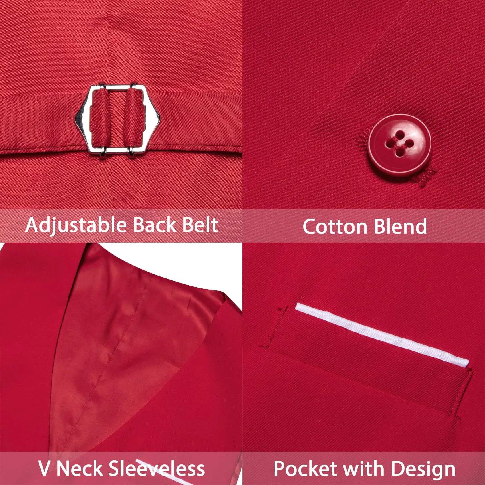 Ties2you Work Vest Cardinal Red Solid Button Silk Mens Dress Vest Jacket for Wedding