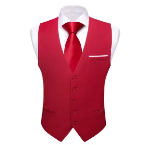 Ties2you Work Vest Cardinal Red Solid Button Silk Mens Dress Vest Jacket for Wedding