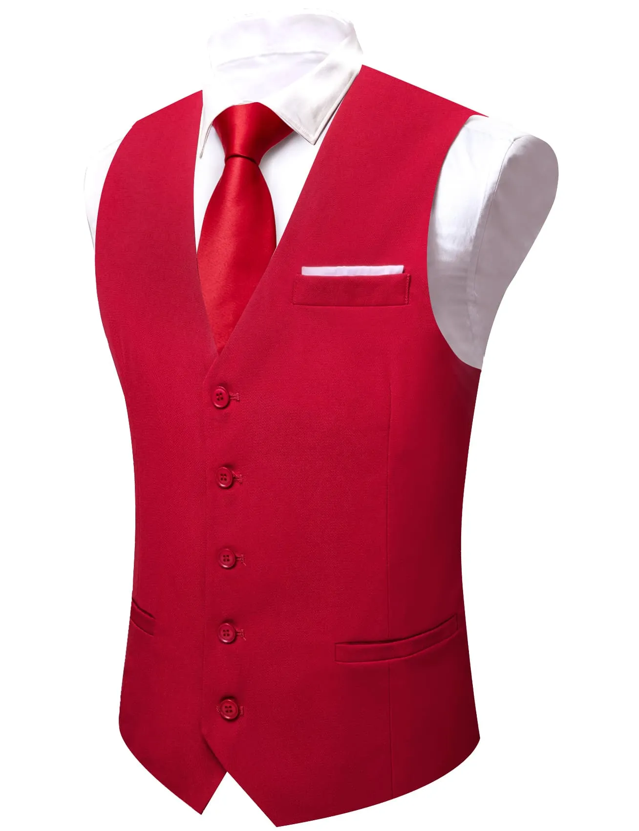 Ties2you Work Vest Cardinal Red Solid Button Silk Mens Dress Vest Jacket for Wedding