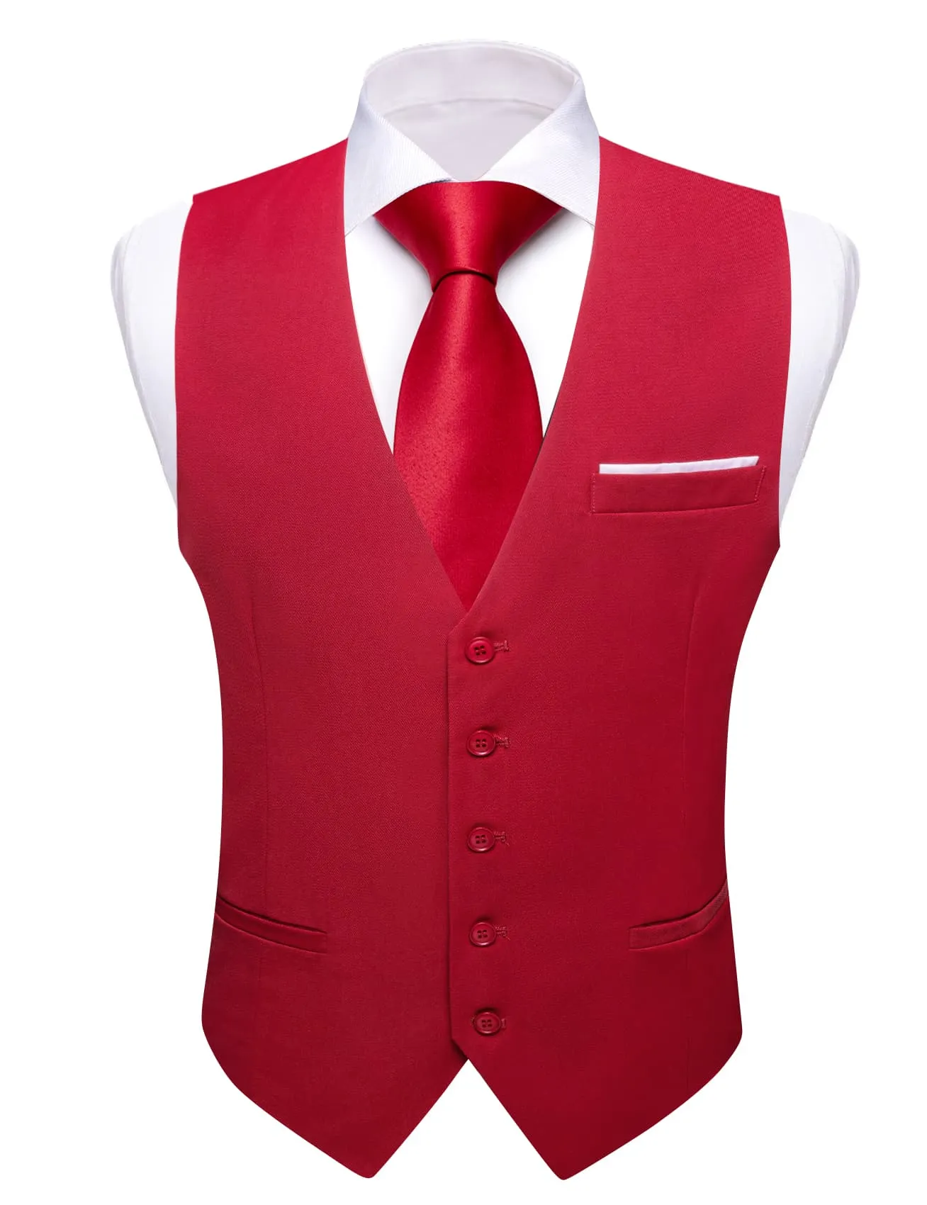 Ties2you Work Vest Cardinal Red Solid Button Silk Mens Dress Vest Jacket for Wedding